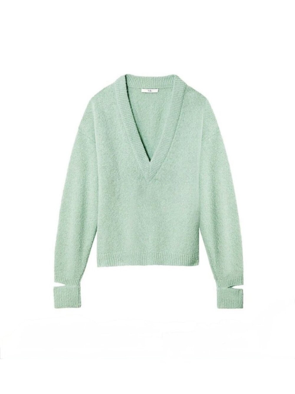 Tibi Women’s Alpaca Airy V-Neck Sweater Mint Green S F119AS6074